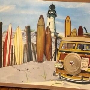 4 Surfboard Lighthouse Beach Woody Wallpaper Border Roll Vtg Wall Trends 04-15 M